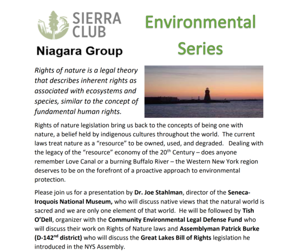Join CELDF & Sierra Club Niagara Group Environmental Series on Rights of Nature
